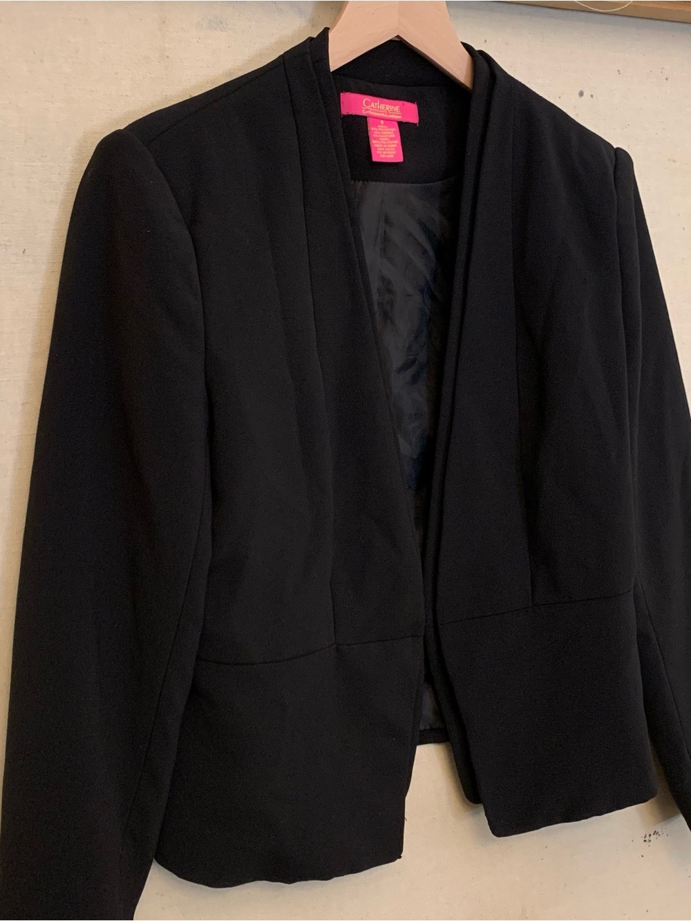 Vintage Catherine Malandrino Black Open-Front Crop Blazer, Size 8